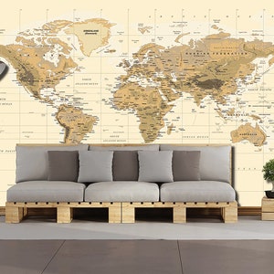 Carta da parati fotografica con mappa del mondo XXL, carta da parati non tessuta per poster, murale con mappa del mondo politico, carta da parati di design, personalizzabile