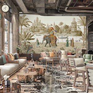 Carta da parati fotografica elefante indiano al mattino presto, carta da parati non tessuta rivestita in vinile per l'incollaggio, carta da parati di design, personalizzabile