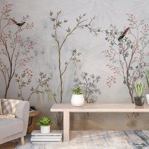 Chinoiserie di Avignone, Ciliegio in fiore primaverile, Carta da parati fotografica retrò Carta da parati non tessuta, Carta da parati vintage, Personalizzabile