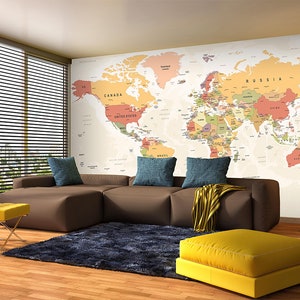 Wereldkaart fotobehang XXL, poster vliesbehang, politieke wereldkaart muurschildering, designbehang, personaliseerbaar