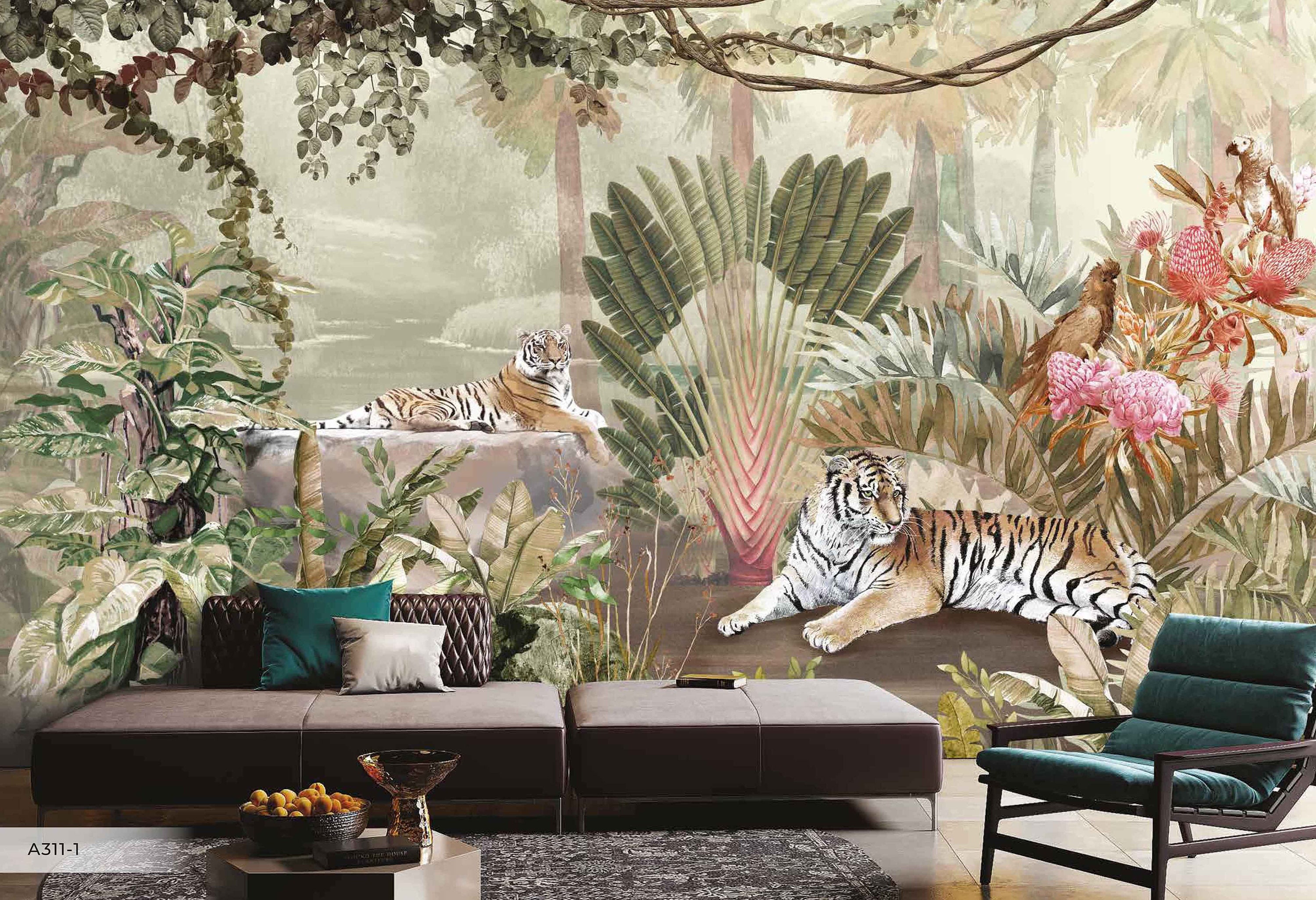 Mural Jungle Tiger Safari Non-woven Wallpaper Vinyl Coated Mural Jungle Tiger Safari Non-woven Wallpaper Vinyl Coated