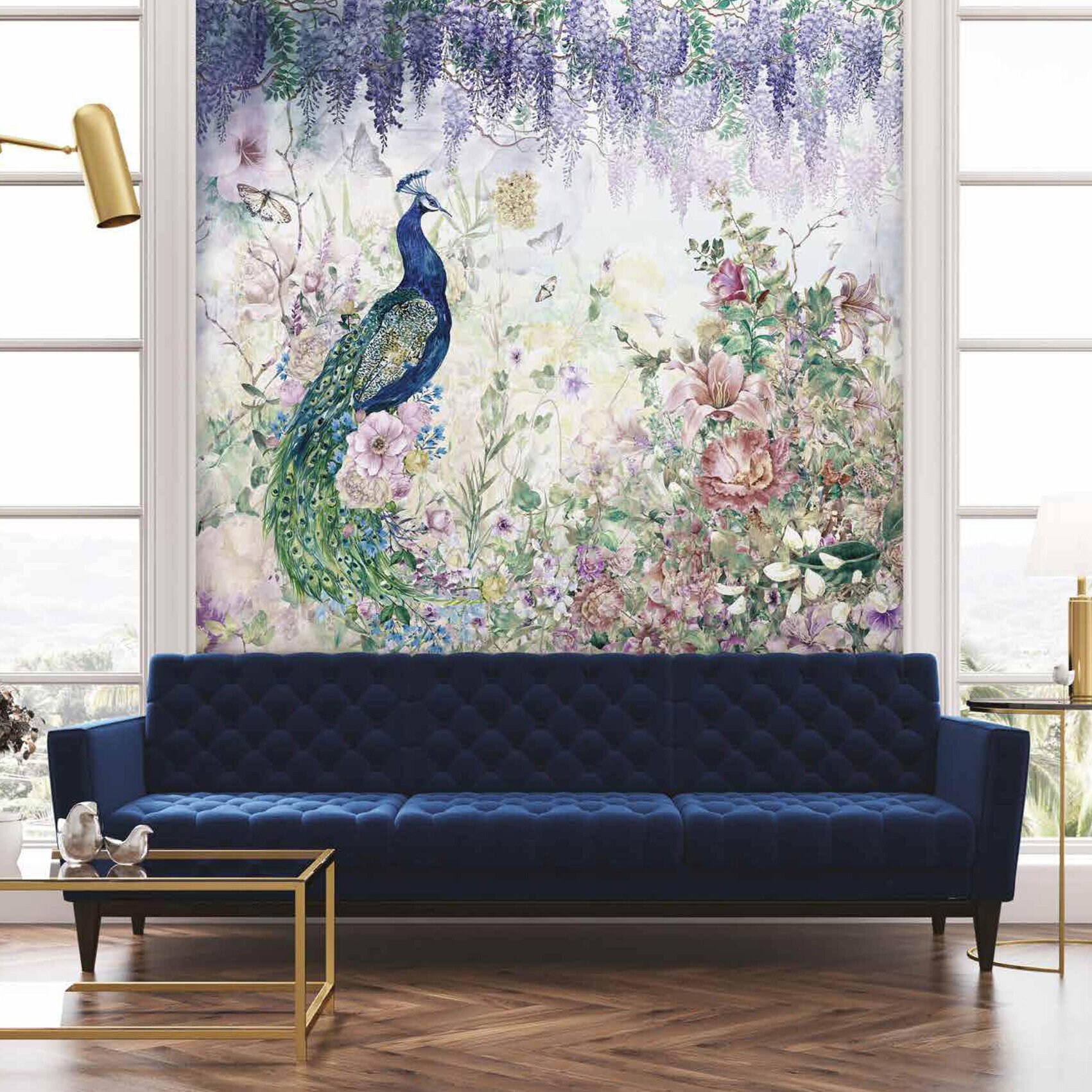 Indian Peacock Colorful Flowers Background Mural Non-woven - Etsy Australia