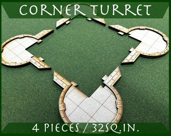 Corner Turret Part Pack - 4 pieces for  RPG Tabletops, Dungeons & Role-play Games - DDTile System