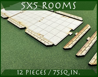 5x5 Rooms with Walls Pack - 12 pieces for RPG Tabletops, Dungeons & Role-play Games - DDTile System