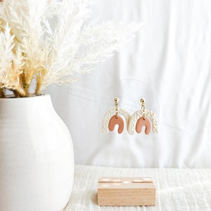 Boho Arch Two Tone Statement Earrings, Handmade Earrings, Polymer Clay image 6