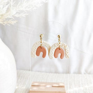 Boho Arch Two Tone Statement Earrings, Handmade Earrings, Polymer Clay image 4