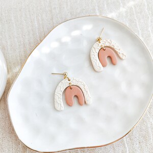 Boho Arch Two Tone Statement Earrings, Handmade Earrings, Polymer Clay image 2