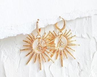 Gold Starburst Statement Earrings, Boho Earring, Gift