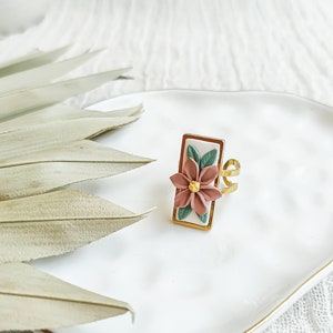 Boho Flower Statement Ring, Handmade, Polymer Clay, Adjustable Ring image 1