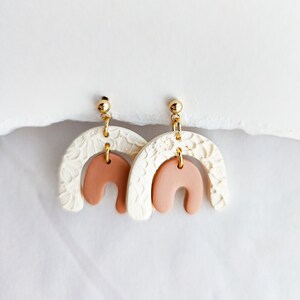 Boho Arch Two Tone Statement Earrings, Handmade Earrings, Polymer Clay image 3