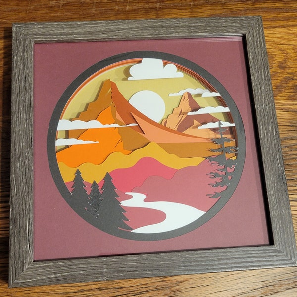 3D Framed Shadow Box Paper Art Mountain Scenery Craft