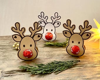 Decoración de mesa imprimible de reno navideño Rodolfo, recuerdo de fiesta en PDF para recuerdos de fiesta, decoraciones navideñas, plantilla de artesanía descargable, chocolate