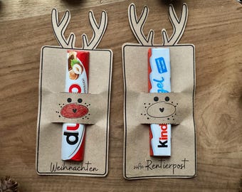 Envoltorio imprimible de Navidad y Adviento para Duplo con forma de reno: un pequeño regalo para imprimir - felicitación navideña para colegas