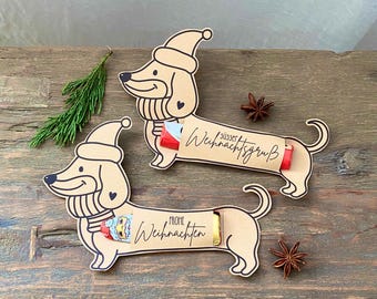 Printbare kerstverpakking met teckelmotief (Duplo) voor adventscadeautjes (PDF), geschikt als feestartikel, schoolcadeau, tafeldecoratie of als feestcadeautje.