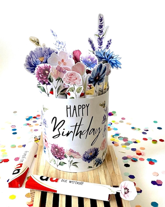 Duplo Blumenstrauß mit 5 Banderolen für die Box Geburtstag Geschenk Mitbringsel Druckvorlage Vorlage zum Ausdrucken