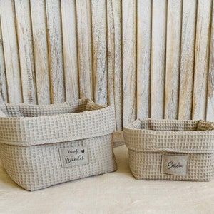 personalized Utensilo light beige waffle pique basket organizer fabric basket changing table color choice