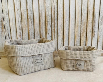 personalized Utensilo light beige waffle pique basket organizer fabric basket changing table color choice