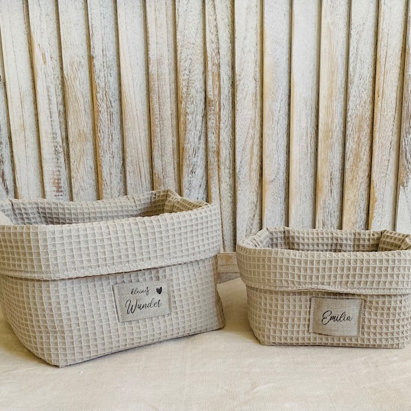 personalized Utensilo light beige waffle pique basket organizer fabric basket changing table color choice