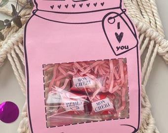 Regalo de aniversario de San Valentín imprimible, regalo para él, regalo para ella, tarjeta para amiga, corazones en un frasco, idea de regalo, amor