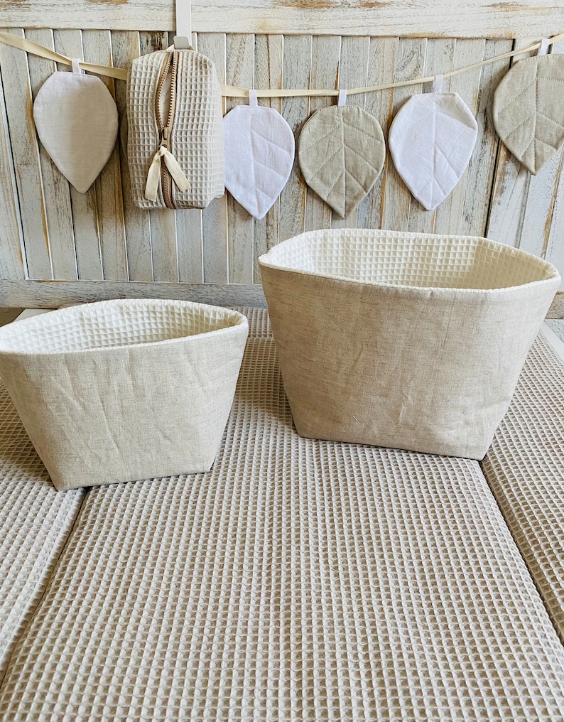 Utensilo linen waffle basket organizer fabric basket changing table color choice image 2