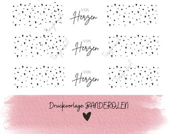 Print template of hearts banderole PDF template for printing gift idea Valentine's Day anniversary friends Mother's Day