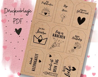 Modello di etichetta regalo stampabile per compleanni - Modello PDF di etichette fai da te da scaricare per stampare regali e regali di compleanno