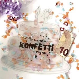 Birthday money gift PDF printable template, shaker card, DIY cake, printable confetti bag, creative voucher packaging