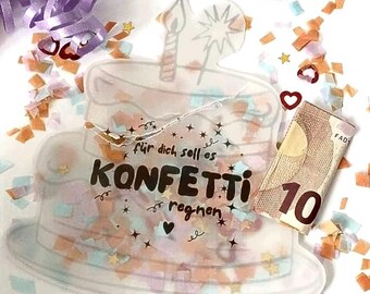 Modello PDF stampabile per regalo di compleanno in denaro, biglietto shaker, torta fai da te, sacchetto di coriandoli stampabile, confezione creativa per buoni
