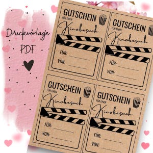 Cinema voucher to print, cinema invitation print template, cinema ticket, gift voucher template, voucher to download, cinema voucher