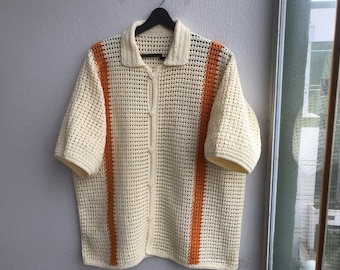MerlaDesigns Unisex Shirt, Summer Shirt, Crochet Unisex Shirt, Vintage Crochet Shirt, Crochet Shirt For Men, Crochet Overshirt