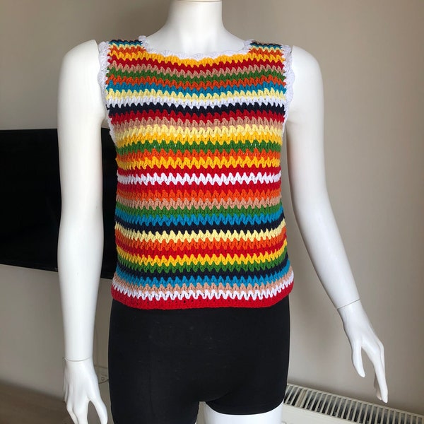 MerlaDesigns Colorful Striped Sweater Vest, Crochet Striped Sweater, Crochet Striped Tank, Unisex Crochet Sweater Vest, Striped Unisex Tank
