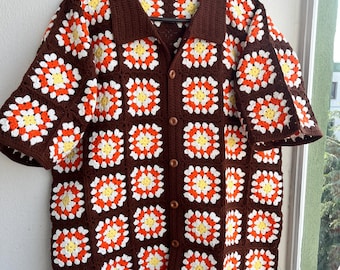 MerlaDesigns Unisex Shirt, Summer Shirt, Crochet Unisex Shirt,Vintage Crochet Shirt, Crochet Shirt For Men, Motif Men’s Summer Shirt