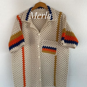 MerlaDesigns MerlaDesigns Unisex Shirt, Summer Shirt, Crochet Unisex Shirt, Vintage Crochet Shirt, Crochet Shirt For Men, Crochet Overshirt