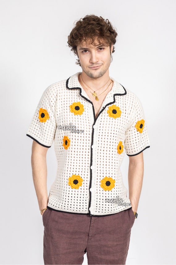 Tシャツ・カットソー JIL SANDER FLOWER CROCHET T-SHIRT Merladesigns Unisex Sunflower Shirt, Summer Men's Flower