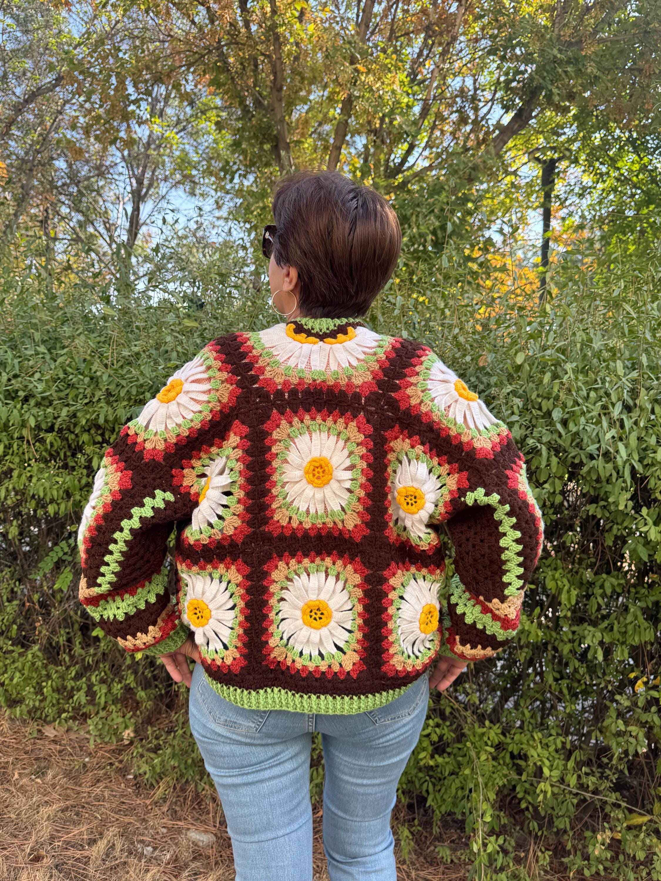 Merladesigns Knit Flower Cardigan for Women, Artsy Handmade