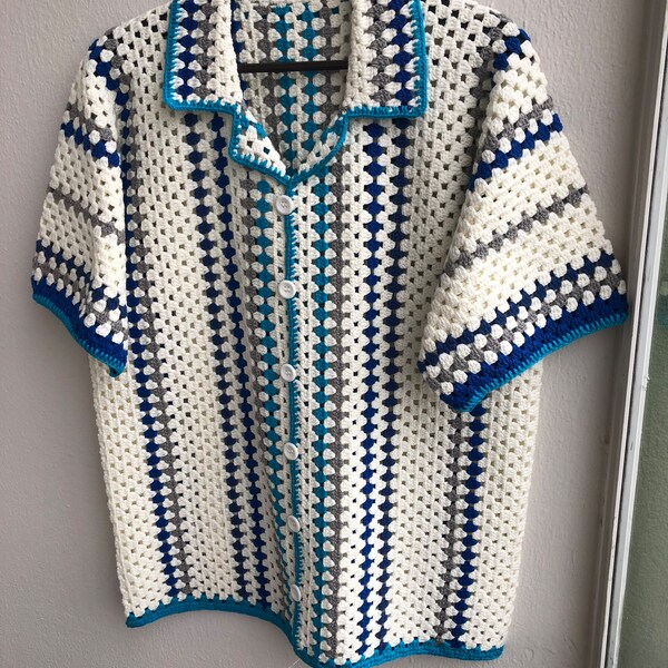 MerlaDesigns  Shirt, Unisex Shirt, Vintage Crochet Shirt, Crochet Shirt, Vintage Crochet Shirt, Crochet Shirt For Men, Crochet Overshirt