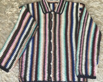 MerlaDesigns Crochet Cardigan, Unisex Cardigan, Vintage Crochet Cardigan, Crochet Cardigan for Men, Crochet Cardigan