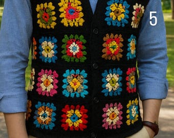 MerlaDesigns Unisex Summer Vest, Motif Vest, Crochet Granny Square Vest, Square Crochet Men’s Vest, Crochet Vest For Men, Men’s Vest