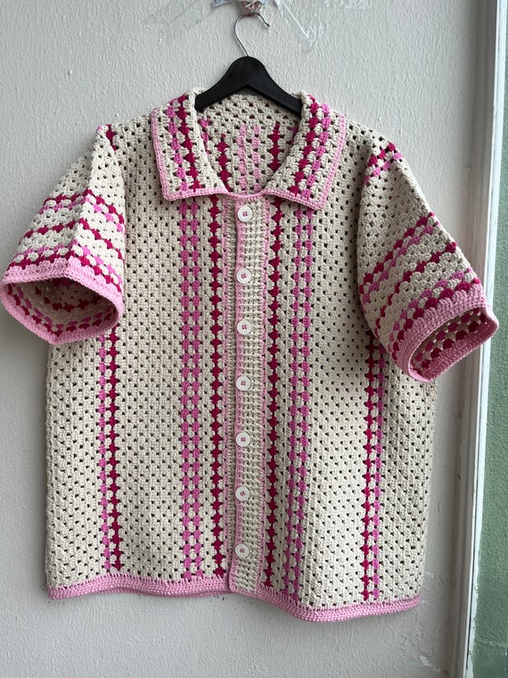 Merladesigns Unisex Pink Shirt, Summer Shirt, Crochet Unisex Shirt