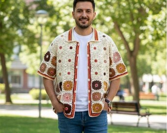 MerlaDesigns Unisex Shirt, Summer Shirt, Crochet Men’s Shirt, Vintage Crochet Shirt, Crochet Shirt For Men, Crochet Vintage Unisex Shirt