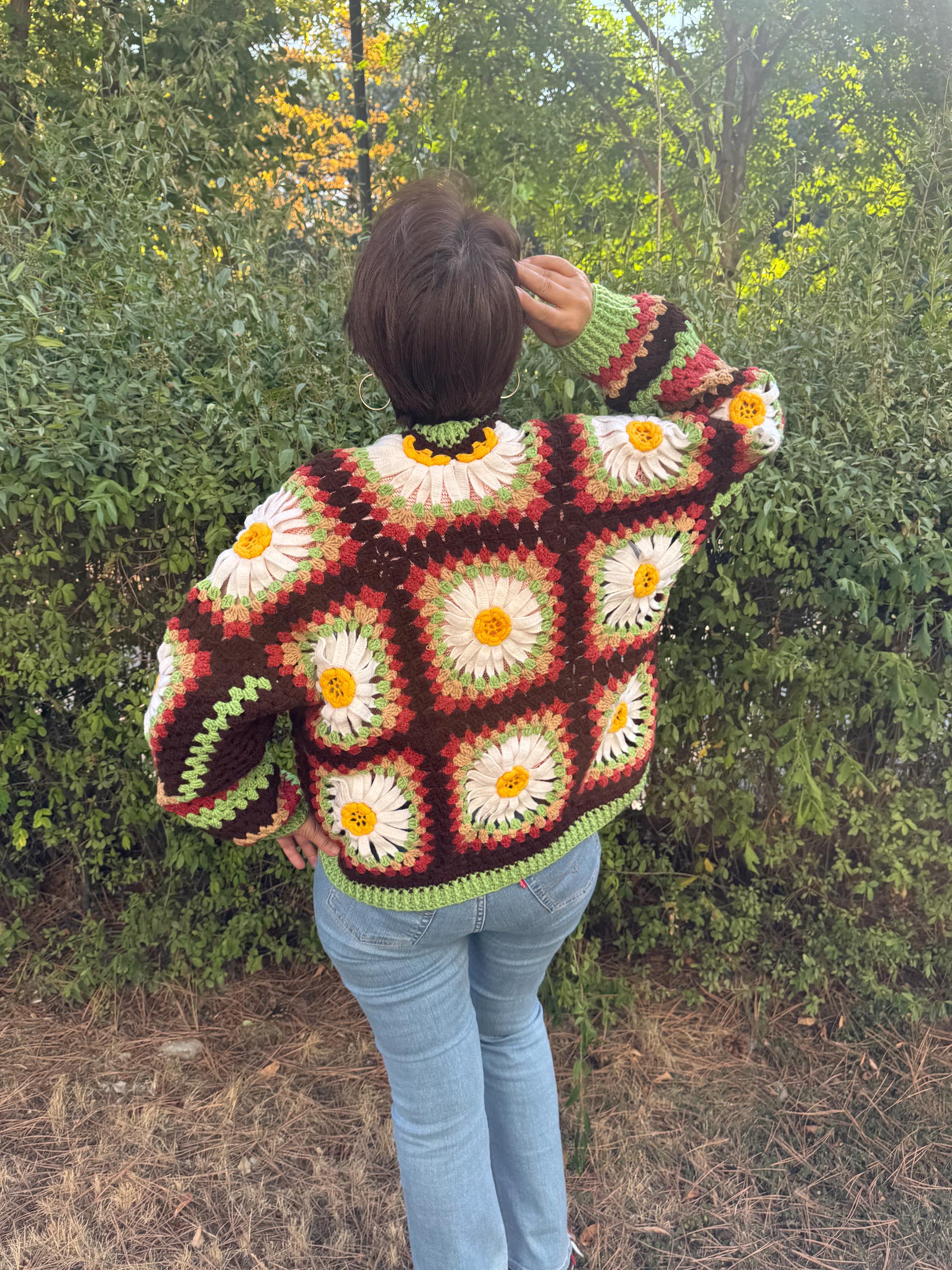 Merladesigns Knit Flower Cardigan for Women, Artsy Handmade