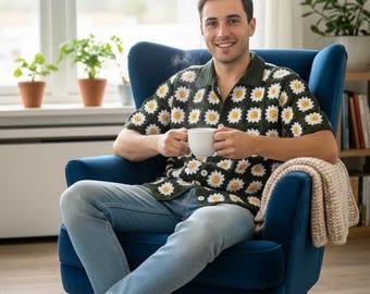 MerlaDesigns Unisex Shirt, Summer Shirt, Crochet Unisex Shirt, Vintage Crochet Shirt, Crochet Shirt For Men, Crochet Beige Shirt