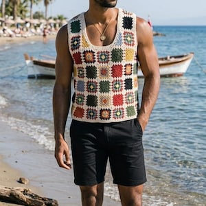 MerlaDesigns Basic Tank Top, Summer Men’s Tank Top, Crochet Unisex Tank Top, Vintage Crochet Shirt, Crochet Shirt For Men, Crochet Tank