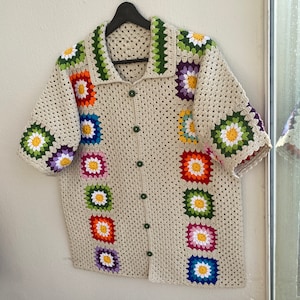 MerlaDesigns Unisex Shirt, Summer Shirt, Crochet Unisex Shirt, Vintage Crochet Shirt, Crochet Shirt For Men, Crochet Overshirt