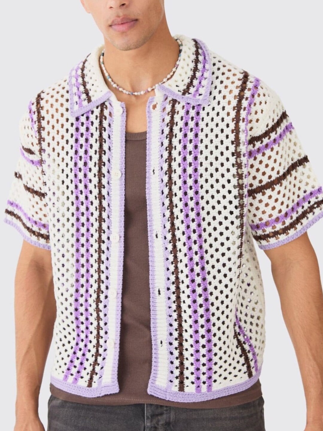 Bott 　Cotton Crochet Knit Shirts Merladesigns Unisex Shirt, Summer Shirt, Crochet Unisex