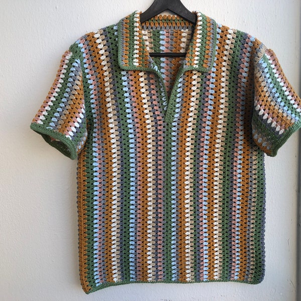 MerlaDesigns Unisex Shirt, Summer Shirt, Crochet Unisex Shirt, Vintage Crochet Shirt, Crochet Shirt For Men, Crochet Overshirt