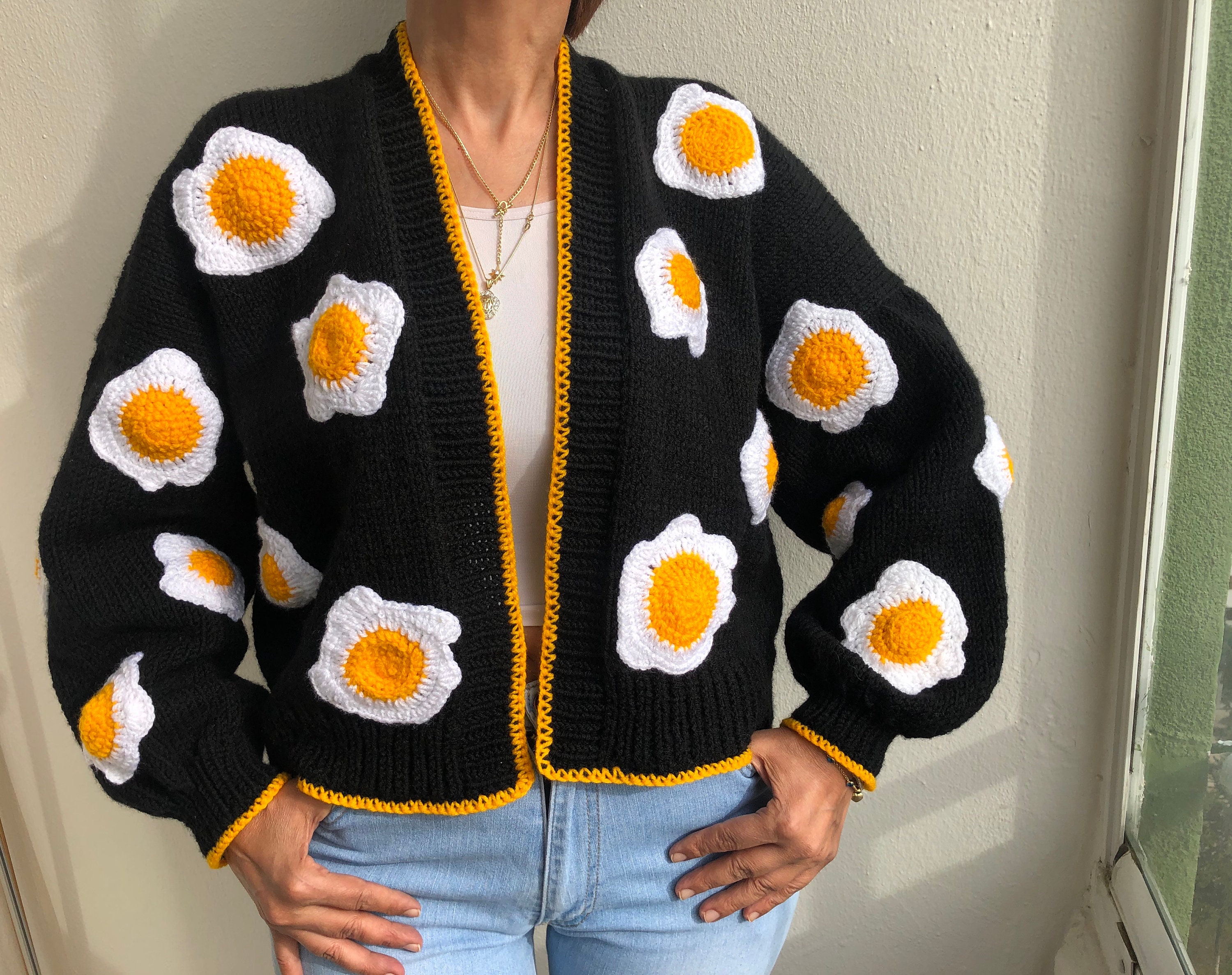 Merladesings Unisex Egg Detail Sweater, Crochet Egg Cardigan, Knit