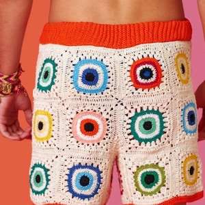 MerlaDesigns Colorful Ethnic Motif Handmade Handknit Crochet Shorts Bohemian Knitted Men’s Shorts