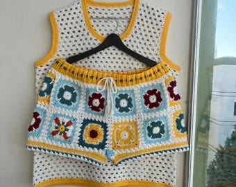MerlaDesigns Unisex Shirt and Shorts, Unisex Summer Matching Set, Matching Summer Set for Men, Unisex Crochet Set, Summer Set, Men’s Set