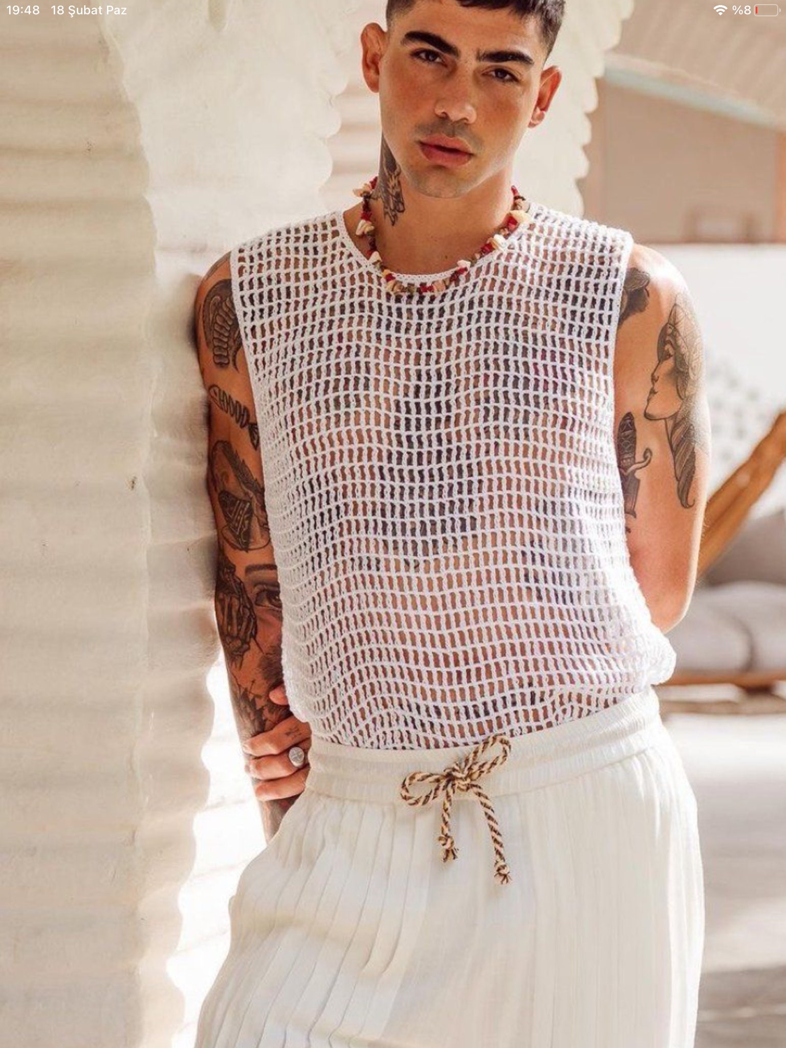 Merladesigns Unisex Summer Tank, Crochet Beach Tank, White